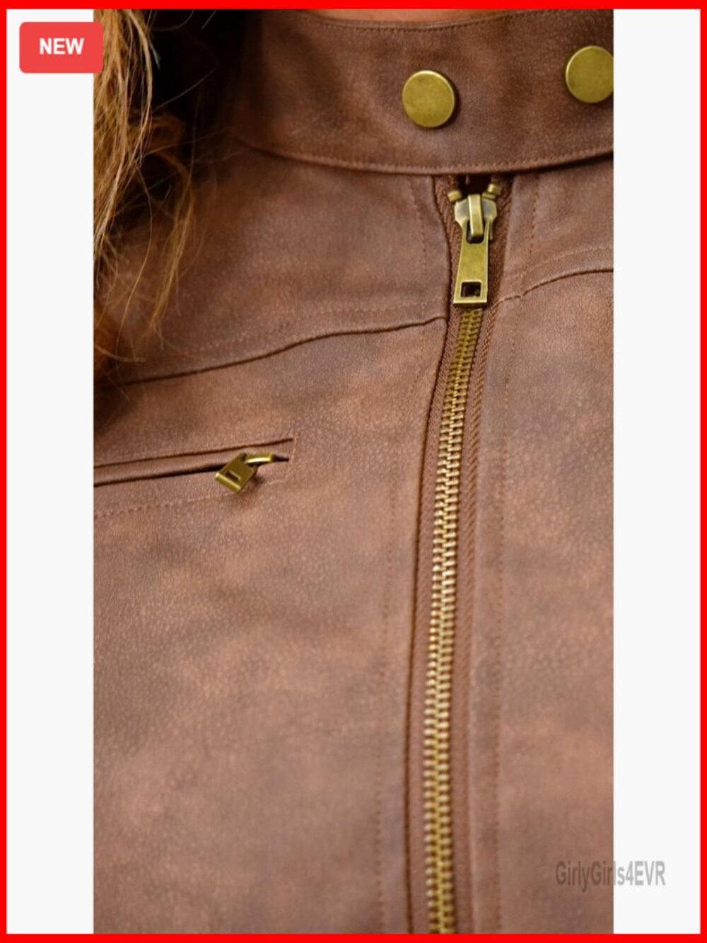 Faux Leather Cropped Motorcycle Jacket, Vintage Zip Up, Stand Collar - Picture 7 of 7